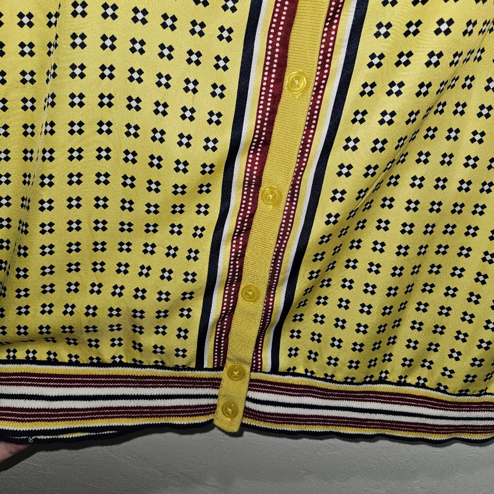 Talbots Women's Size 1X Yellow Geo Print Patterned Charming Cardigan Layering - Picture 6 of 14